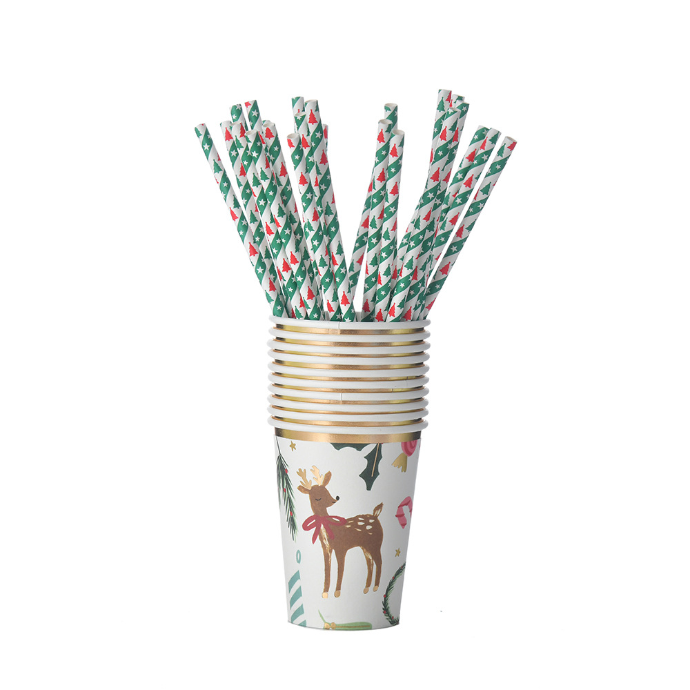 Transfronterizo nuevo plato de papel desechable taza de papel dorado decoración suministros traje de Navidad tema Fiesta vajilla