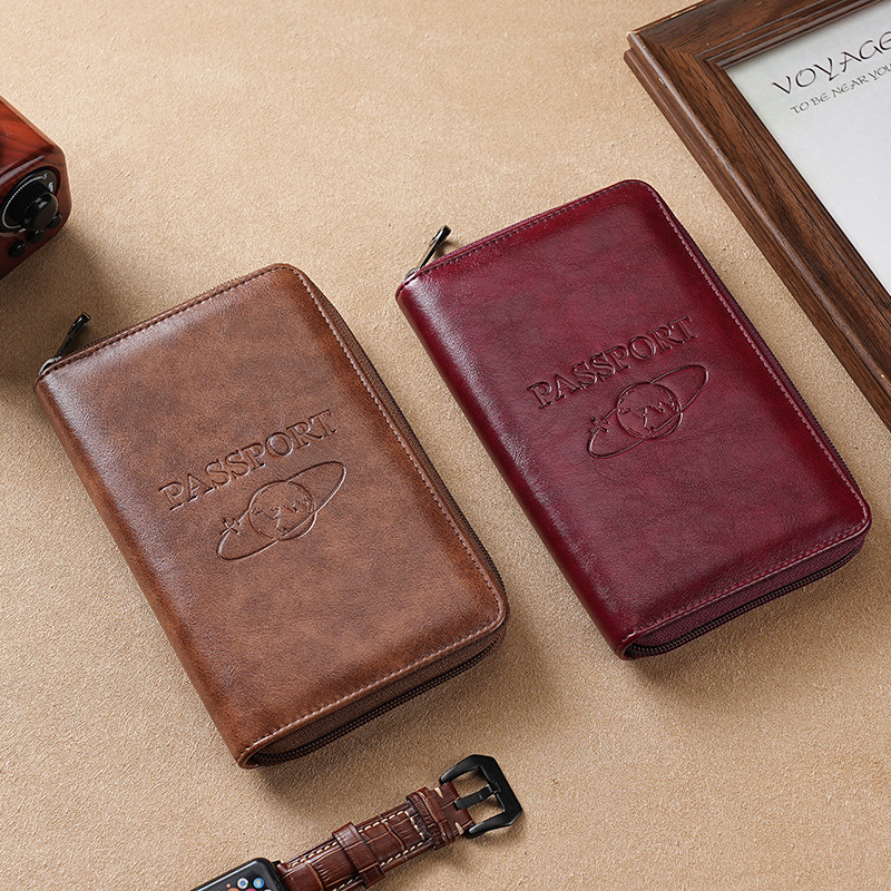 Bolsa de pasaporte RFID de negocios Crazy Horse Skin Travel Passport Clip Multifuncional Pasaporte Protector Cover de embarque de piel suave