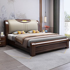 New Chinese-style solid wood master bedroom 1.8m zitan wood light luxury double bed modern minimalist leather soft package storage bed