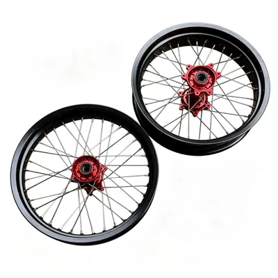 Motorcycle wheel hub – and rear 3.50-17 slick tire wheel - front-and-rear-wheel-hubs-are-red