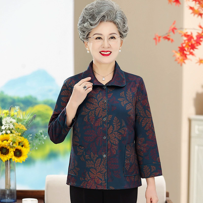 Среднего и пожилого возраста бабушка весна и осень рубашка с длинным рукавом Одежда рубашка с лацканами для старых дам мать Тонкий Топ пальто
