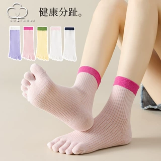 分趾袜子女中筒袜春夏薄款五指袜透气吸汗糖果色女士长筒棉袜五趾
