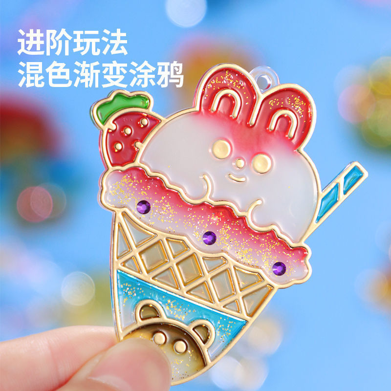 Children's no-bake glue painting DIY toys graffiti play house crystal painting creative handmade beaded coloring jewelry pendant