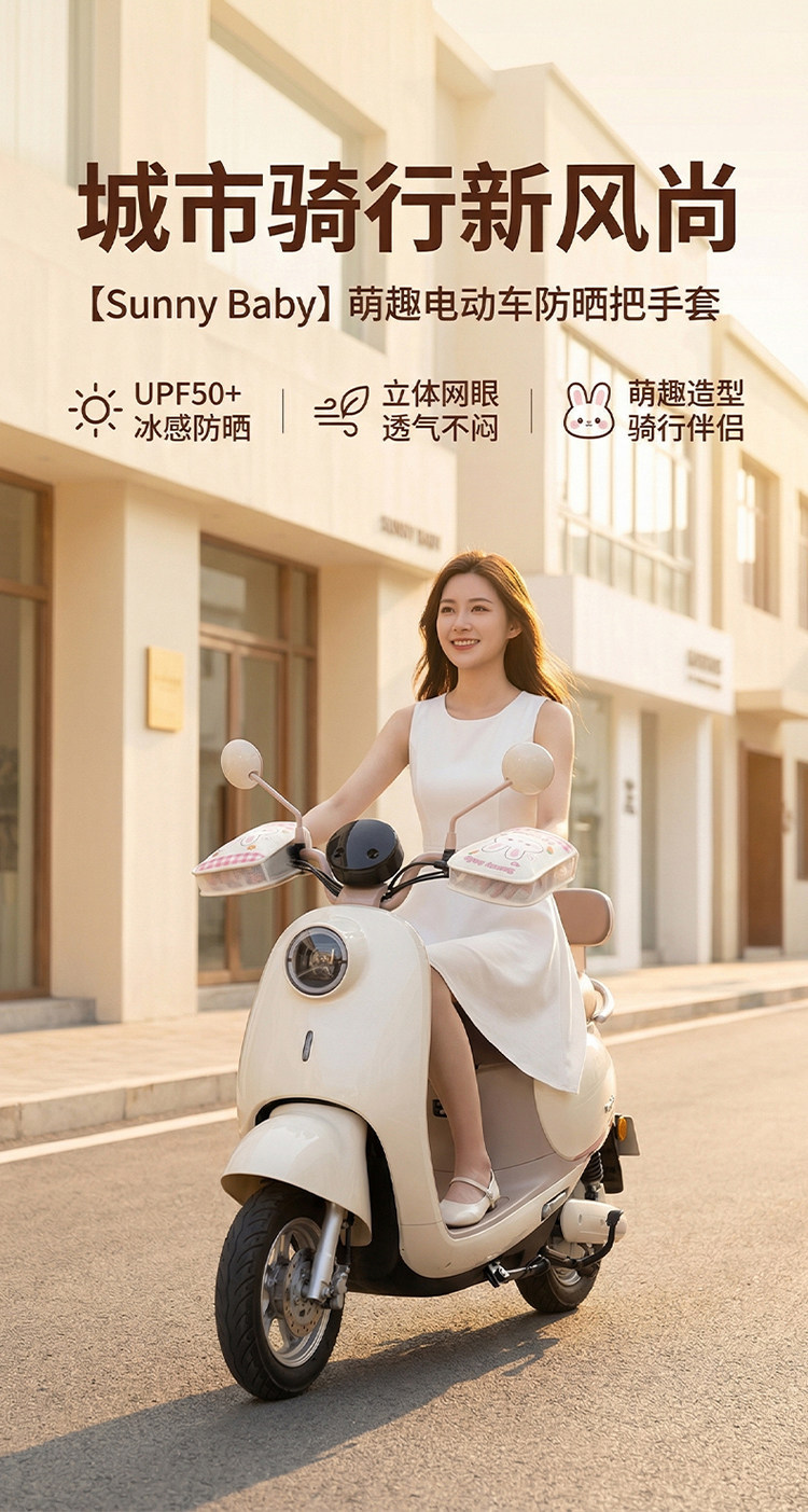 Electric Vehicle Sun Protection Gloves for Women, Summer Breathable Anti-Uv Motorcycle Handlebar Covers, Sunshade Hand Guards