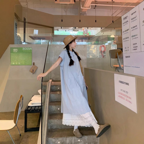 Relaxed Casual Shirt Dress for Women 2025 Summer White A-line Skirt Layering Two-Piece Set