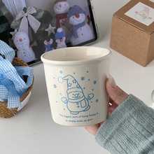 日式无把雪人陶瓷杯马克杯高颜值卡通早餐杯可爱咖啡杯圣诞水杯