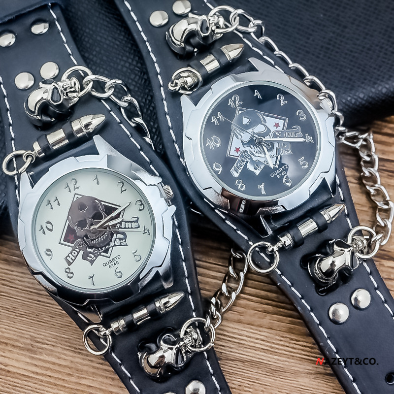 Cross-border New Punk Creative Chain Belt Watch Men's Motorcycle Skull Outdoor Sports Watch