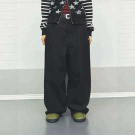 跨境女宽松涂鸦阔腿牛仔裤Graffiti Wide‑Leg Denim Jeans现货
