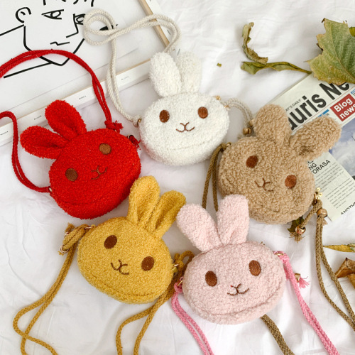 Autumn and Winter Plush Bunny Children's Crossbody Bag Cute Girls Shoulder Bag Lambswool Toddler Coin Purse