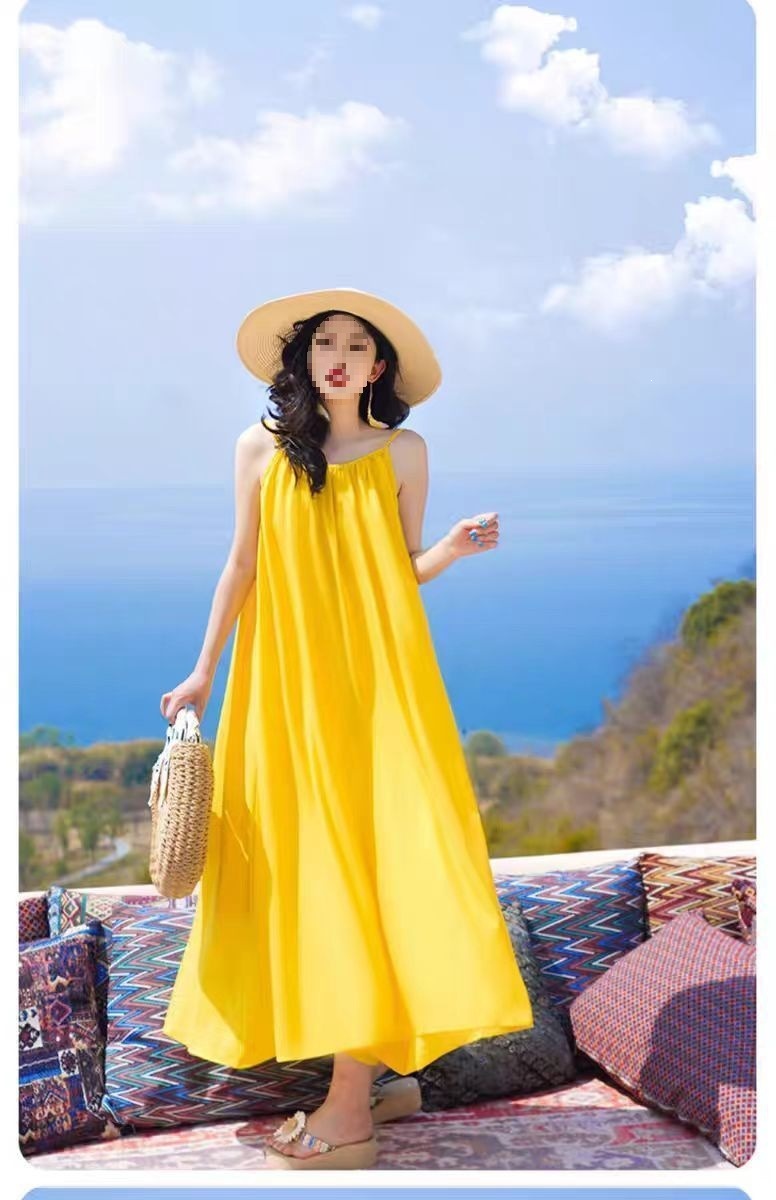 Đầm maxi nữ hở lưng thiết kế siêu tiên, phù hợp đi biển nghỉ dưỡng — màu vàng chi tiết 9