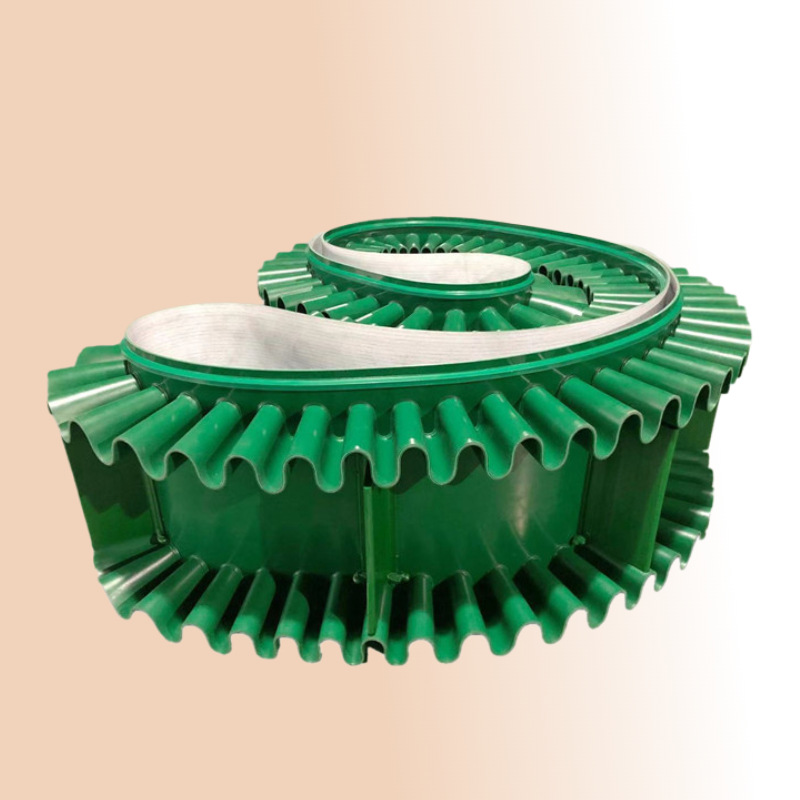 绿色PVC裙边挡板输送带大倾角带式花边提升干燥机皮带防滑