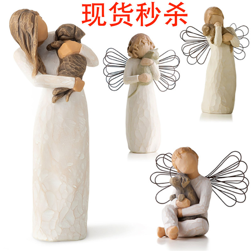 Cross-border new Valentine's Day imitation wood carving parent-child intimate decoration resin crafts home decoration couple decoration