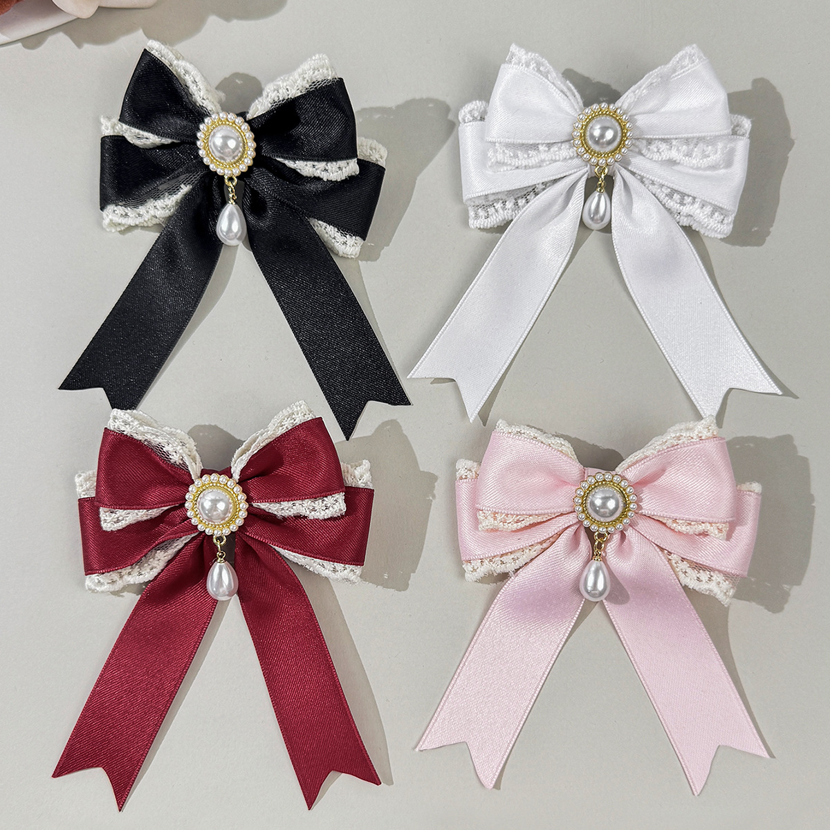 Sweet Girly Lace Pearl Pendant Bow Hairpin Cute Versatile Japanese Style Elegant Side Clip Lolita Hair Accessories
