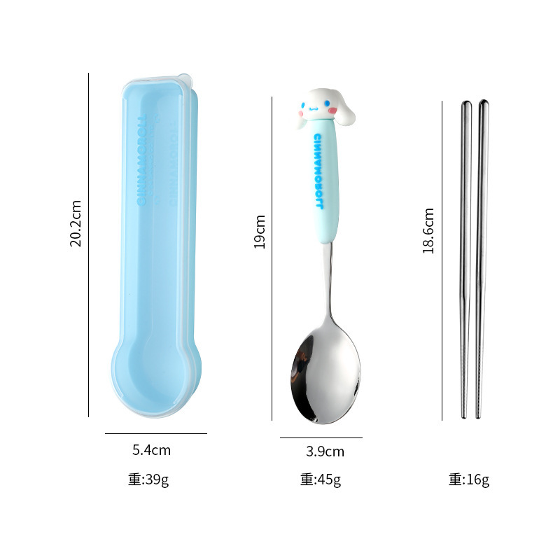 304 ステンレス鋼本物のサンリオスプーンと箸セット大きな耳の犬子供用スプーンクロメポータブル食器セット|undefined