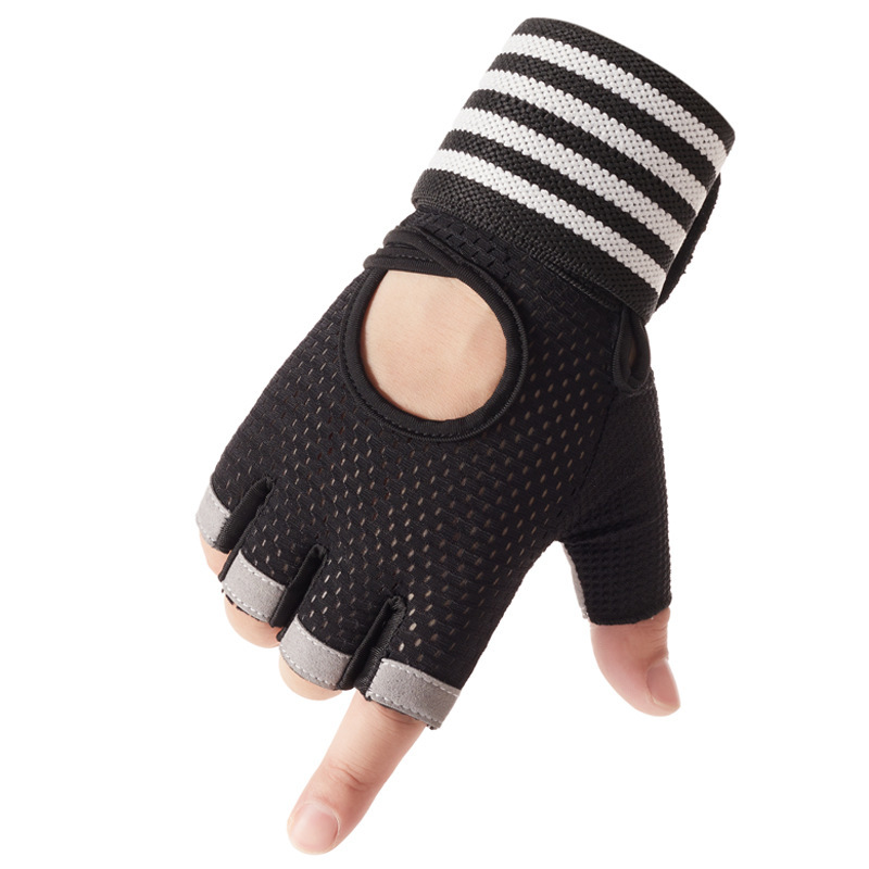 Guantes deportivos de acondicionamiento físico protector de muñeca entrenamiento antideslizante transpiración medio dedo de verano nuevo guante unisex image 5