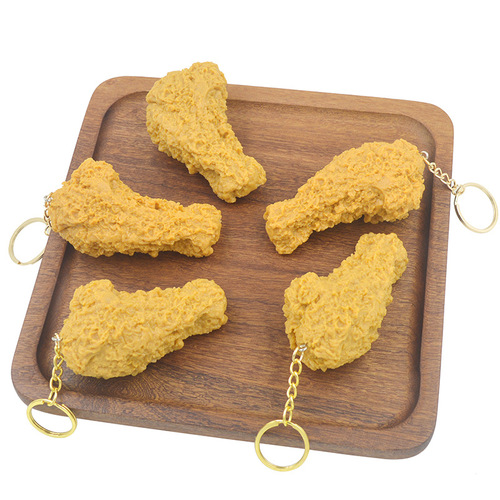PVC Simulated Chicken Leg and Wing Model Pendant Fun Chicken Nuggets French Fries Food Toy Keychain Decor Simulated Chicken Leg