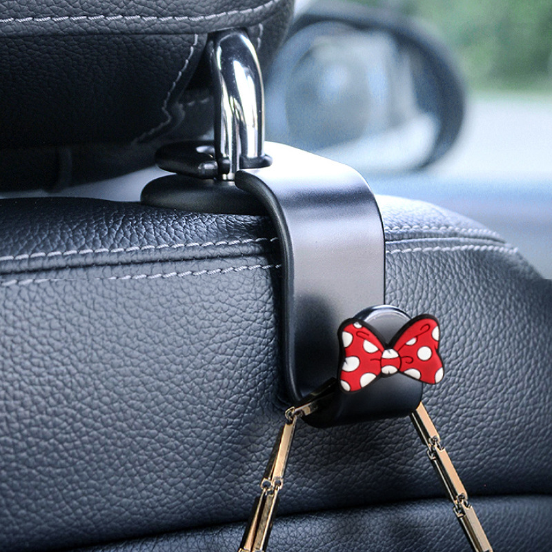 [Transfronterizo] Gancho de coche con lazo de dibujos animados, gancho de silla trasera de coche, asiento con almacenamiento firme en coche femenino