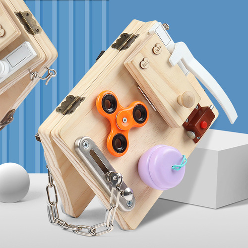 Children's Montessori Baby Enlightenment Locking Wooden Busy Blocks Toy Fun Folding Busy Board Early Education Toys Brain Teaser