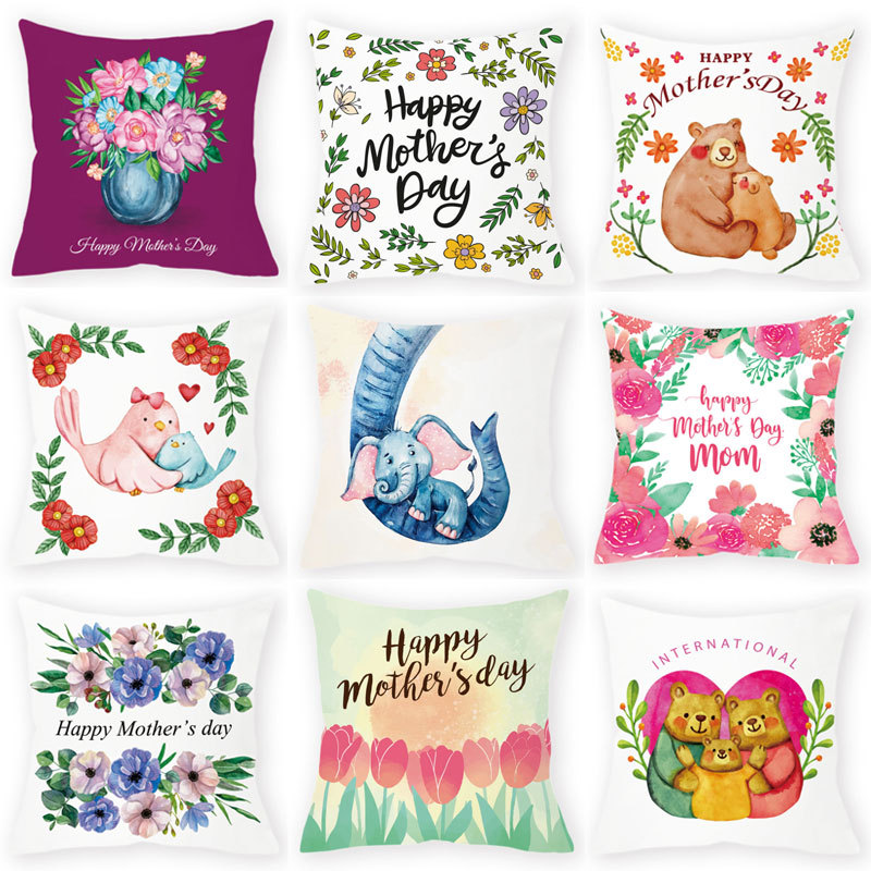 母亲节抱枕套祝福爱心英文法莱绒沙发靠枕套办公室靠垫套跨境家居