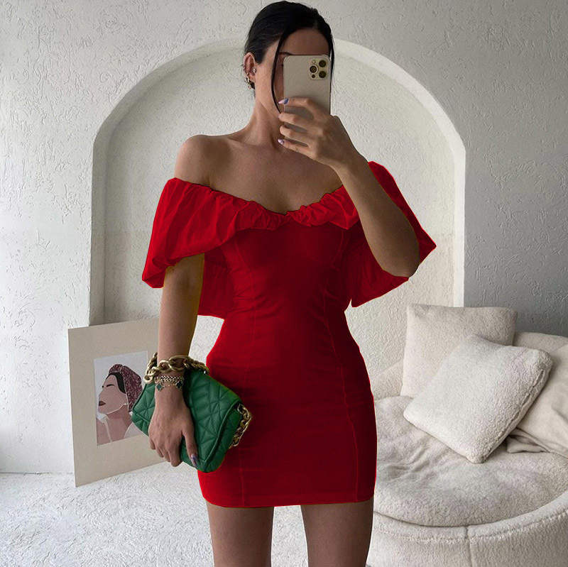 192g Weight Above Knee Dress Length Type Short Sleeve Sleeve Length Sheath Dress Dresses Type Polyester Fabric Type Mid Waist Waist Line Holiday Occasion Boat Neck Neckline Slim Fit Type Solid Color Pattern Summer Season Women's Gender Elegant Style Wholesale Women's Elegant Solid Color Holiday Boat Neck Short Sleeve Sheath Dress 48