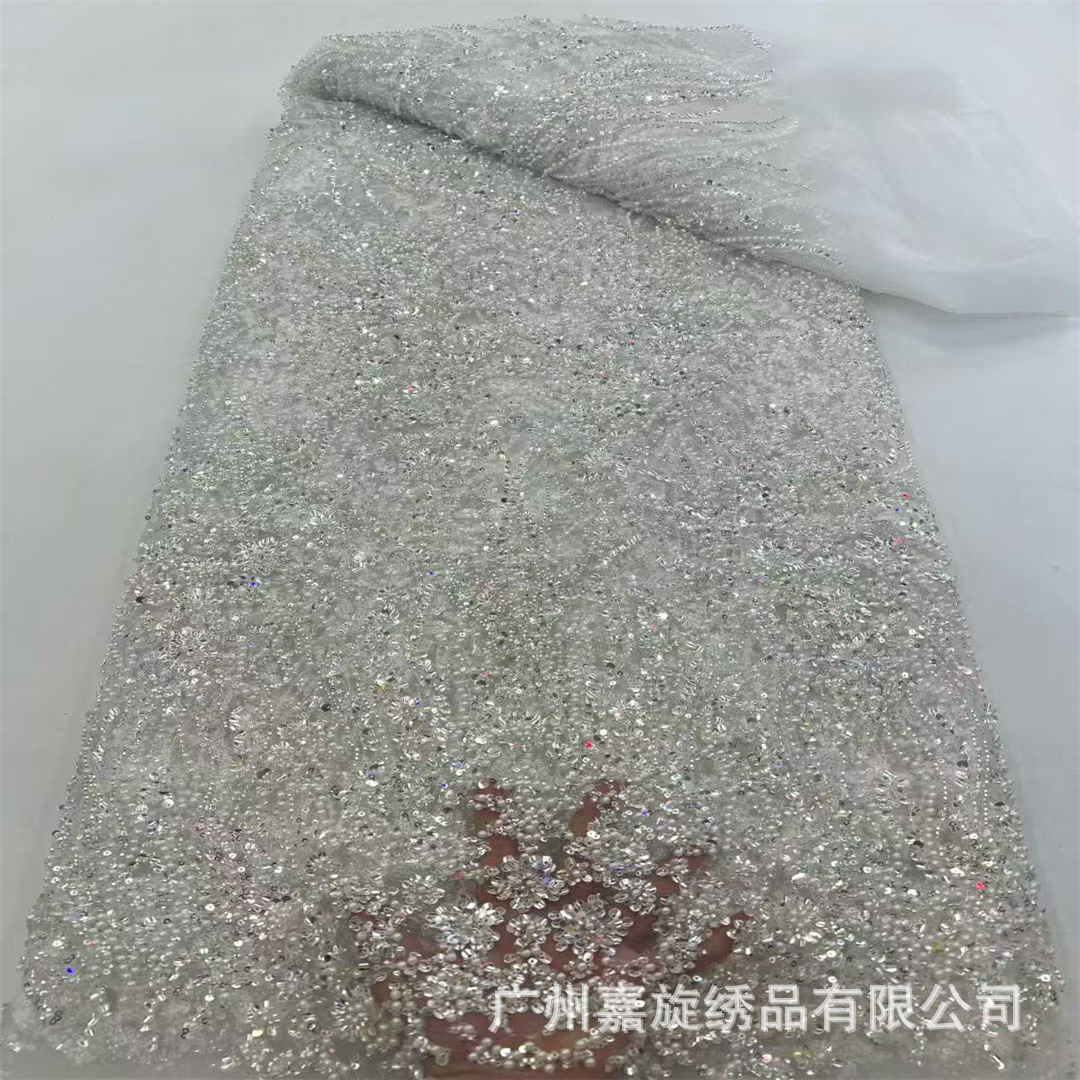 Tela de encaje con cuentas y cordones de estilo europeo, lujosa, para bodas, nuevos diseños de encaje transfronterizos, telas de lujo para bodas.