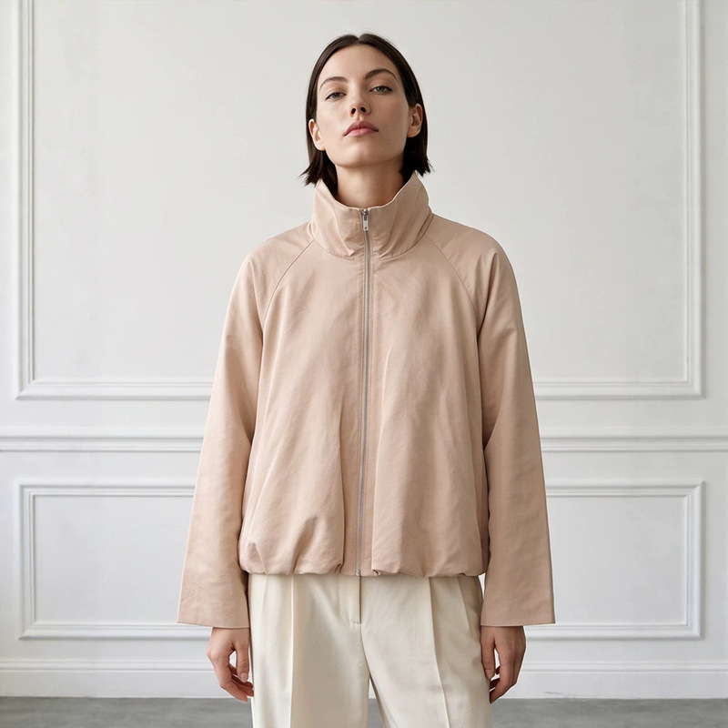 In stock – Simple and elegant, loose-fitting, solid-color bomber jacket, 2026 autumn new collection, cross-border European and American style