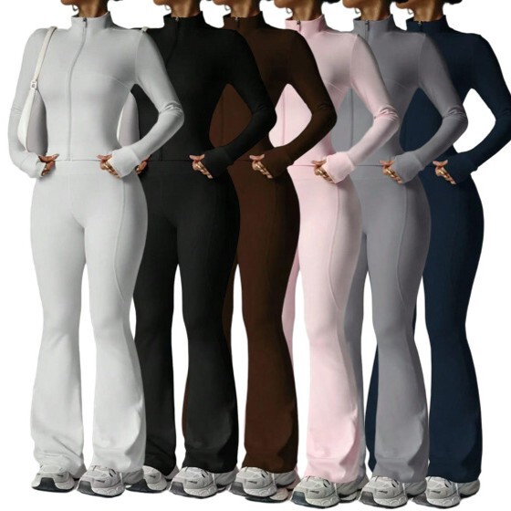 Seamless Tk Popular Zip-Up Long-Sleeve Flared Pants Nude-Feel Yoga Set Fitness Outdoor Sportswear Women's Yoga Set Seamless Tk Popular Zip-Up Long-Sleeve Flared Pants Nude-Feel Yoga Set Fitness Outdoor Sportswear Women's Yoga Set