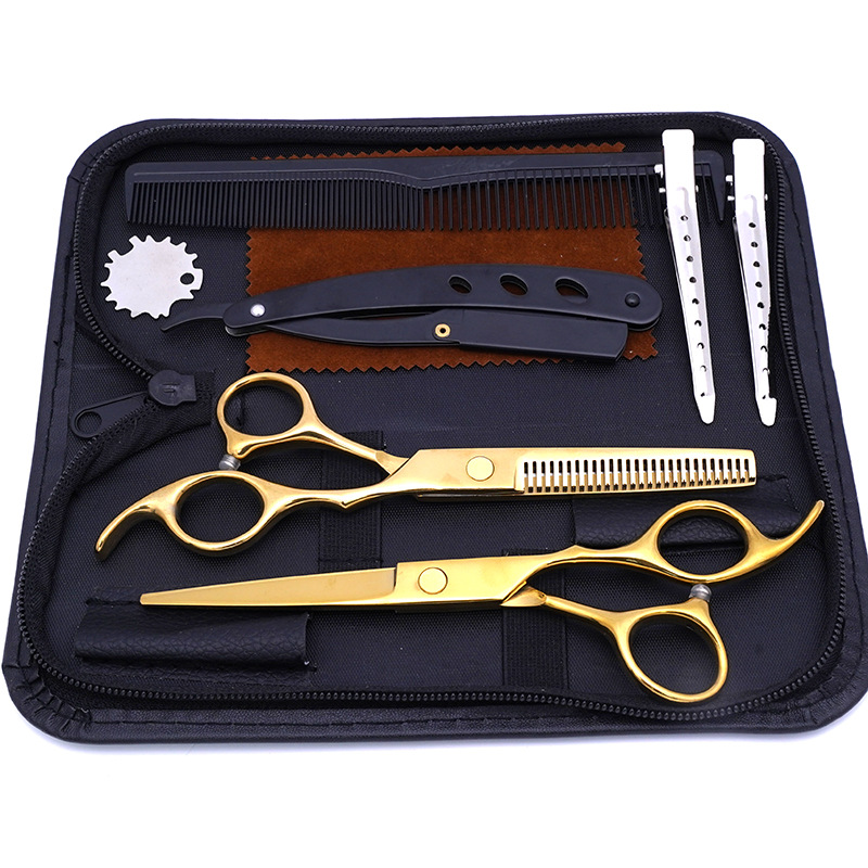 Directo de fábrica de acero inoxidable tijeras del pelo estilista de pelo especial tijeras planas pelo roto fino diente tijeras hogar corte de pelo