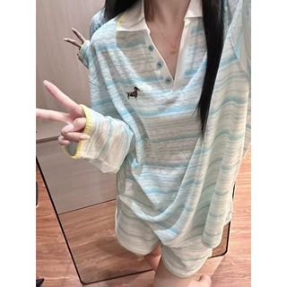 红薯爆款设计感小狗印花长袖睡衣女2026年夏款条纹短裤家居服套装