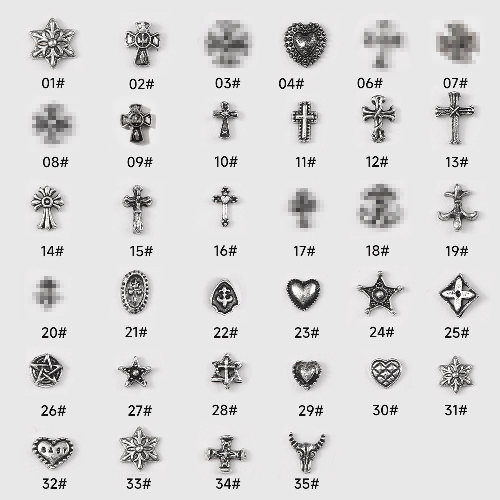 Explosive Nail Art Jewelry Retro Punk Style Oval Love Cross Diablo Silver Metal Nail Jewelry Whole Batch