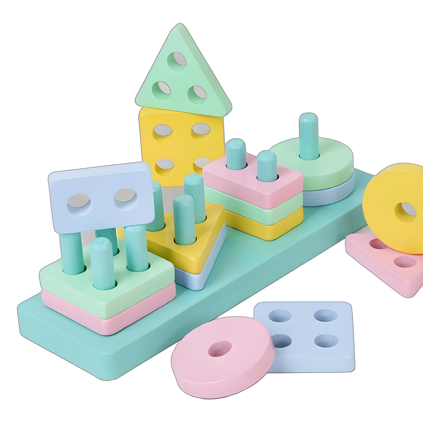 Juguetes de educación temprana para niños, bloques de construcción de cuatro columnas de madera, bloques de construcción de cuatro columnas de forma emparejada, juguetes de puzzle para niños, bloques de construcción