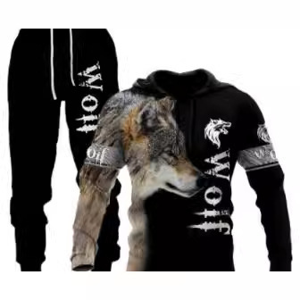 Design of Cross-border Clothing New Animal Wolf 3D Print Hooded Sweatshirt and Leggings Set for Spring and Autumn Season for Men