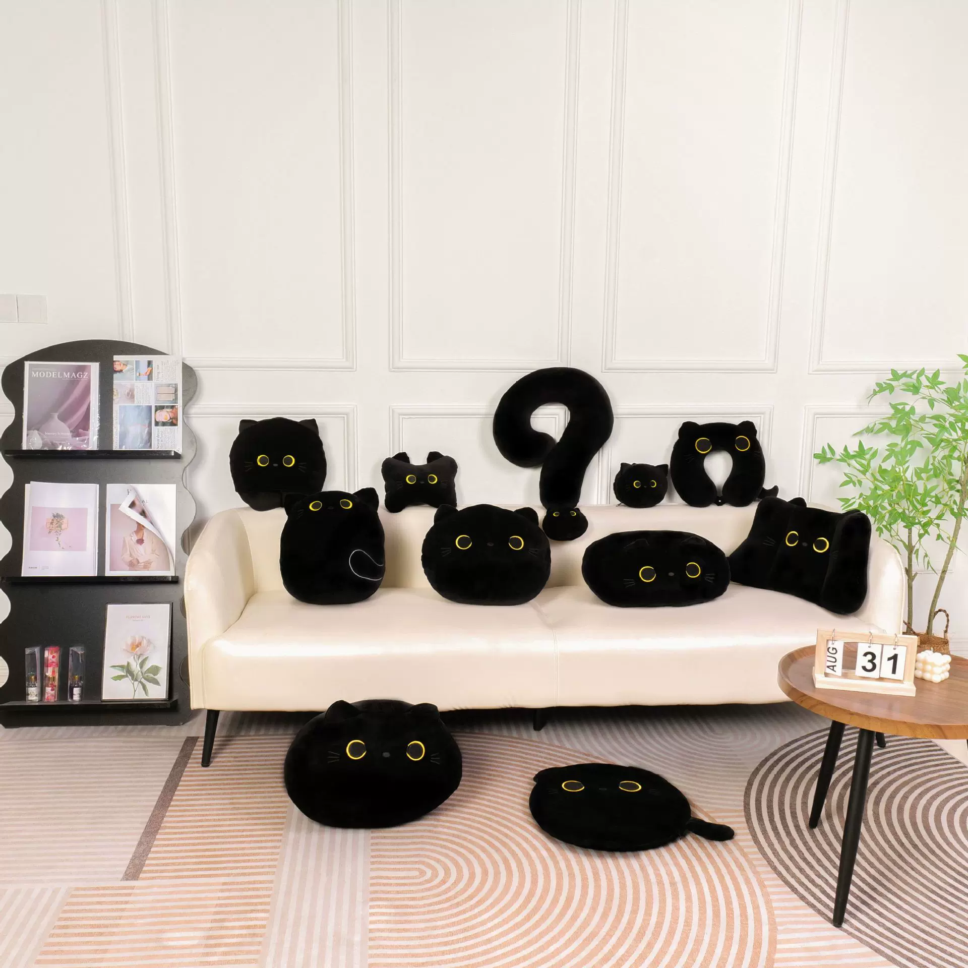 黑猫抱枕毛绒公仔可爱呆萌猫咪腰靠抱枕毯亚马逊跨境可加LOGO玩偶