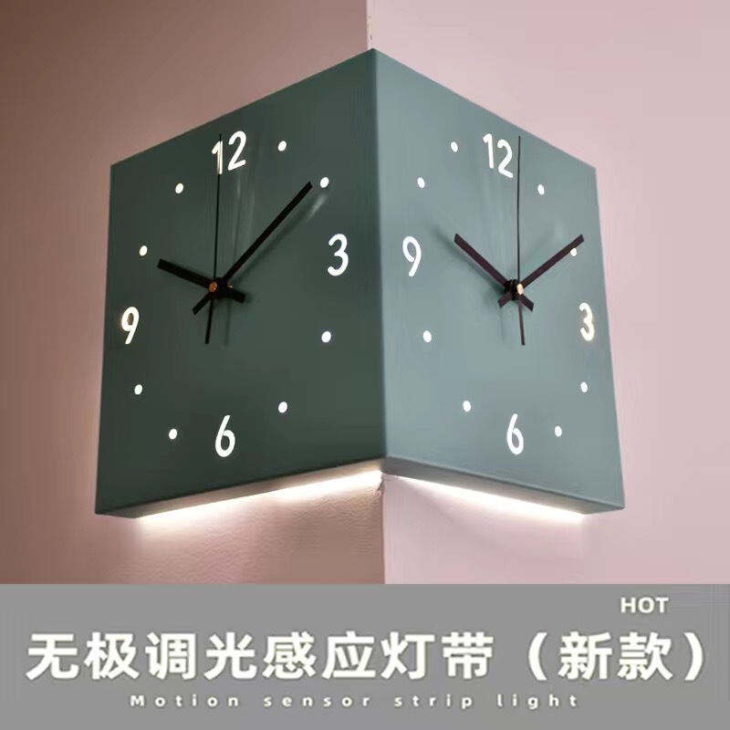Ins风转角双面钟挂客厅创意简约现代时钟表免打孔静音两面钟表|undefined