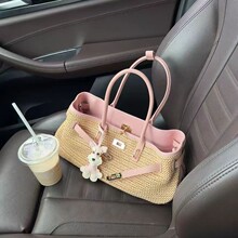 小众拉菲草编织公文包女大容量通勤托特包2026春夏新款单肩腋下包