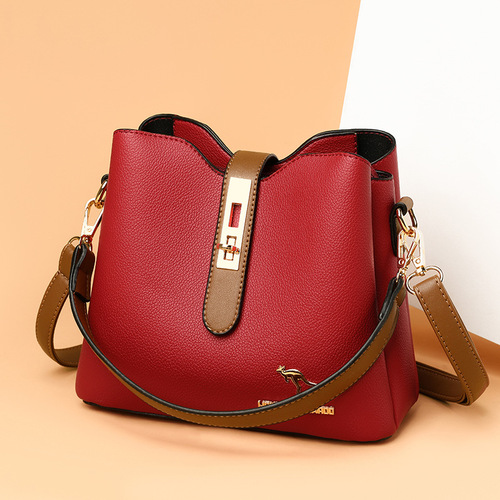 Women's fashion bag spring new large capacity versatile shoulder crossbody bag soft PU solid color simple bucket bag