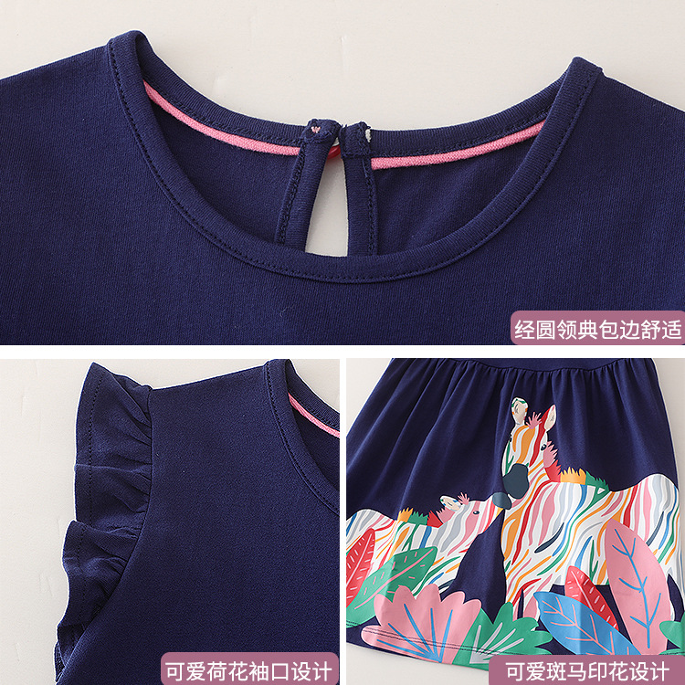 Nuevo Vestido de Verano 2025 para Niñas, Estilo Europeo y Americano, de Algodón Puro Estampado, Vestido de Princesa de Manga Corta, Venta al por Mayor Transfronteriza de Ropa Infantil