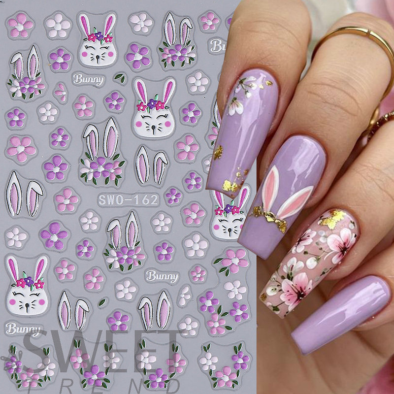 Easter Nail Stickers Cross-Border Hot-Selling Japanese-Style Cute Nail Stickers Tulip Flower Sweet Stickers Wholesale