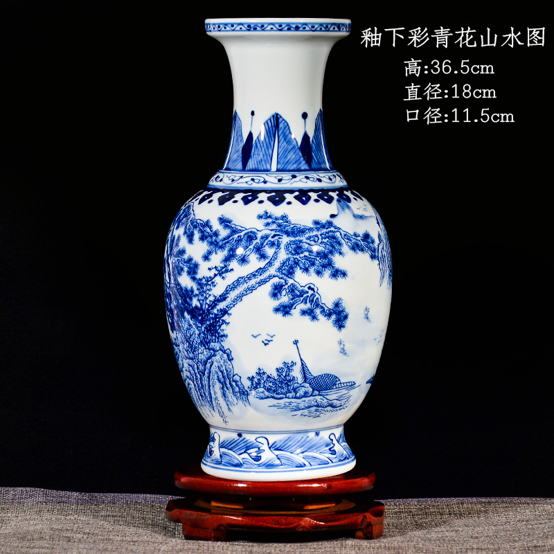 언더 글레이즈 컬러 블루와 화이트 풍경지도 해군 병 + 목제 회전 기지