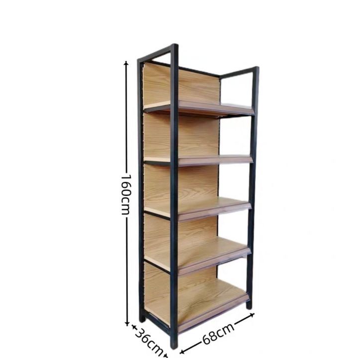 Estanterías de supermercado, reforzadas, descuento de fabricante al por mayor, estanterías de almacenamiento de cuatro columnas con acabado de madera, estanterías para tiendas de conveniencia, estanterías para aperitivos y artículos de papelería, vitrinas. image 5
