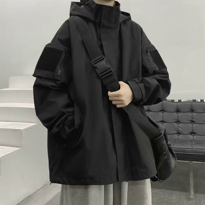 Velcro jacket men's spring fashion brand workwear sports hooded jacket ins trendy loose casual jacket