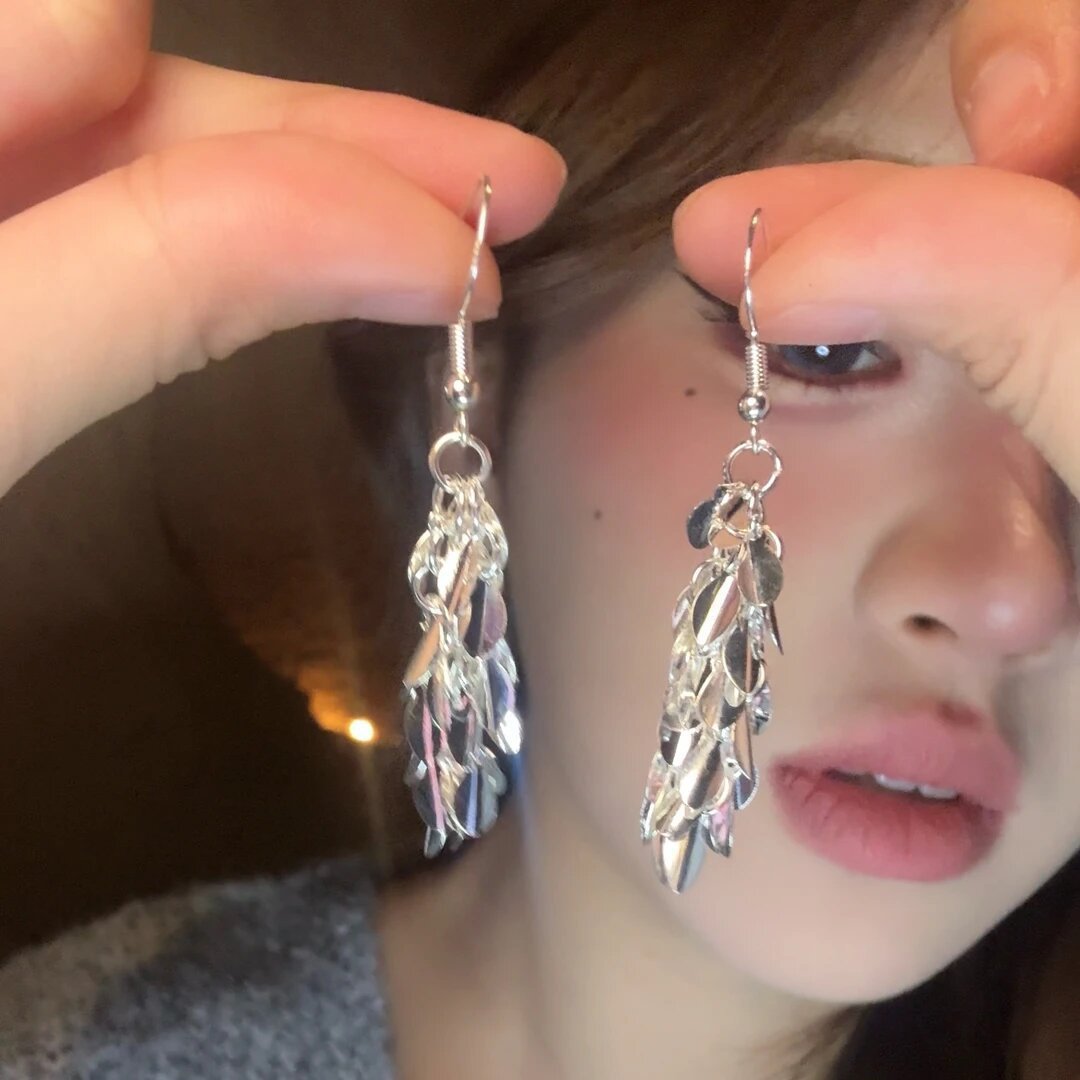 Sparkling wheat tassel earrings-a2169 silver