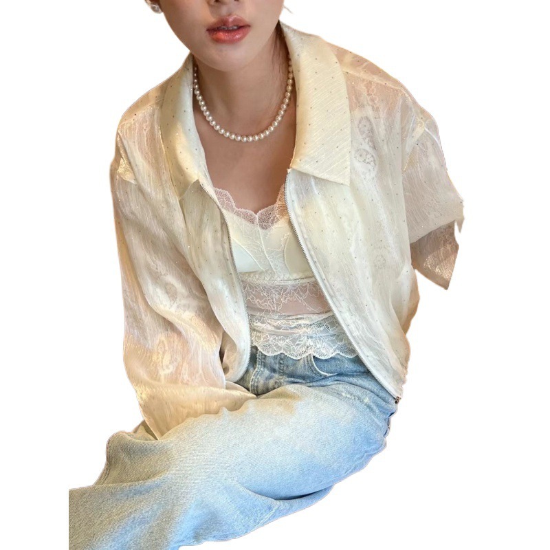 重工のホットドリルの春の日焼け止め服の短いタイプの中のレースは野球の服の女性の小さい背のpolo襟のジャケットの潮をつなぎます。|undefined