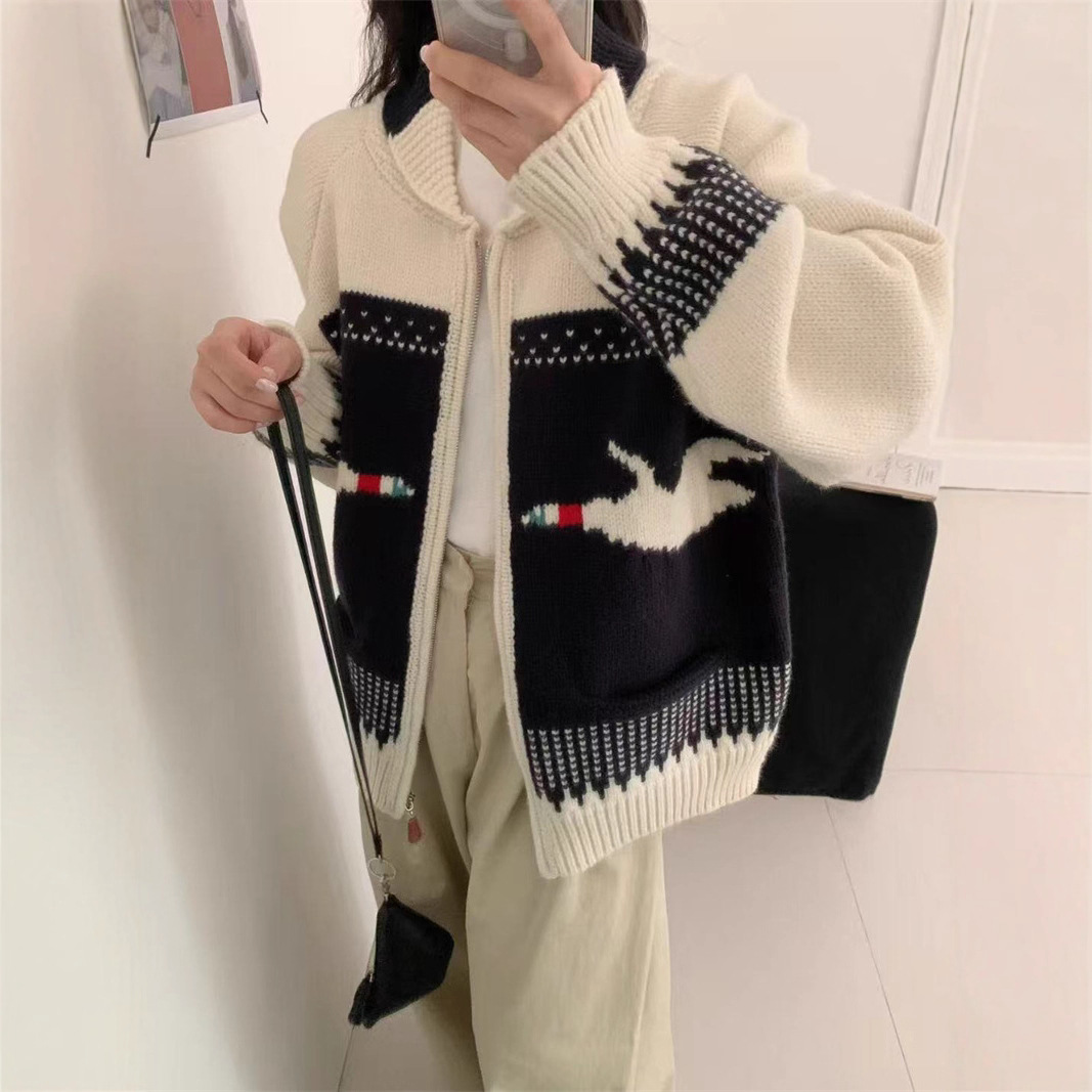 韩系复古翻领慵懒风毛衣针织开衫外套女装秋冬2025新款高级感上衣