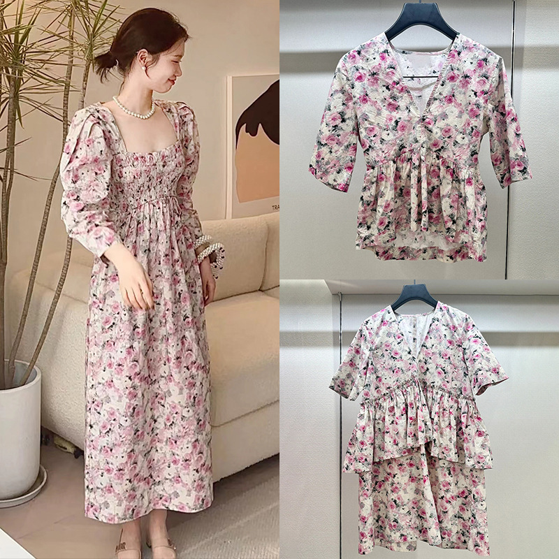 Nordic niche 2024 spring and summer new Mori cotton printed V-neck Doll Sweet top dress 24056 Nordic niche 2024 spring and summer new Mori cotton printed V-neck Doll Sweet top dress 24056