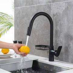 Full Copper Pull-out Kitchen Faucet with Adjustable Double Outlet, Cold and Hot Washing Basin, Dishwasher, Sink Faucet