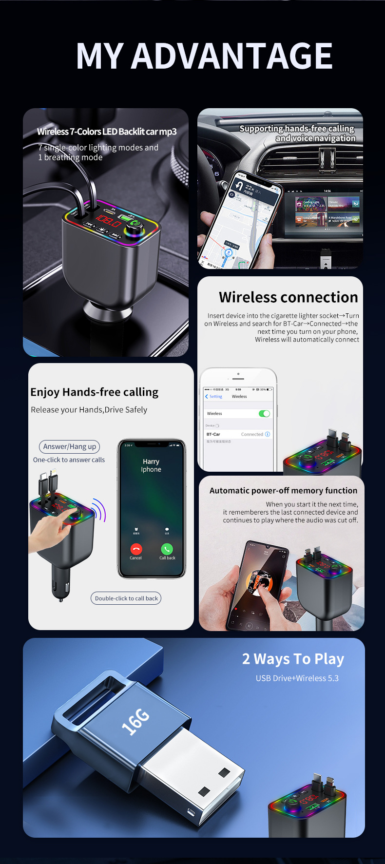 Y4 Factory Wholesale Car Mp3 Bluetooth Fm Transmitter Private Model Fast Charging Car Charger Cross-Border New Product