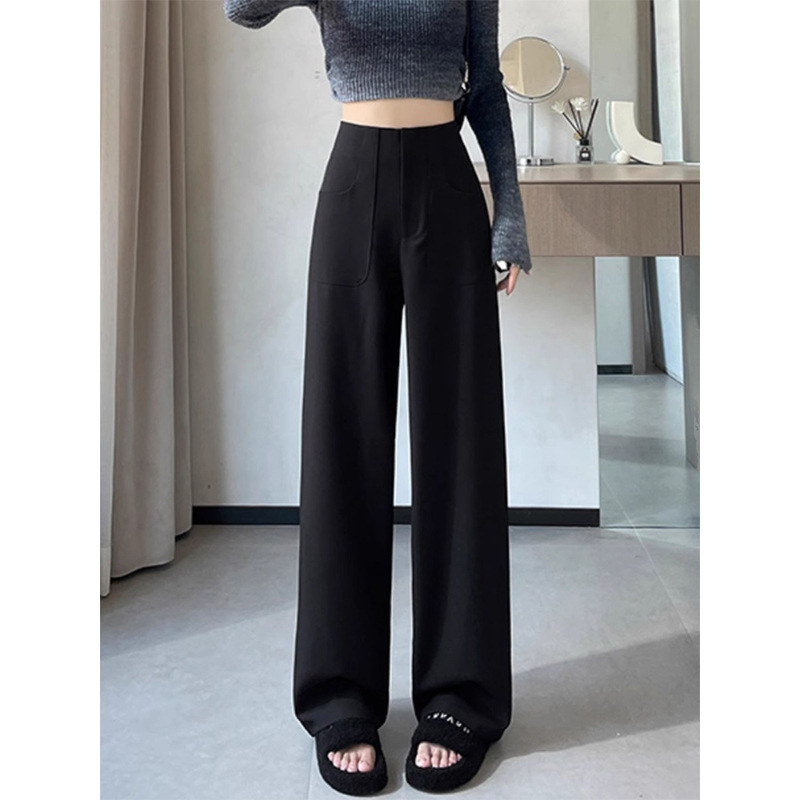 Pantalones de piernas anchas estrechas de alta sensación 2024 otoño nuevo estilo de cintura alta caída sensación de pantalones de trapazo recto pantalones largos