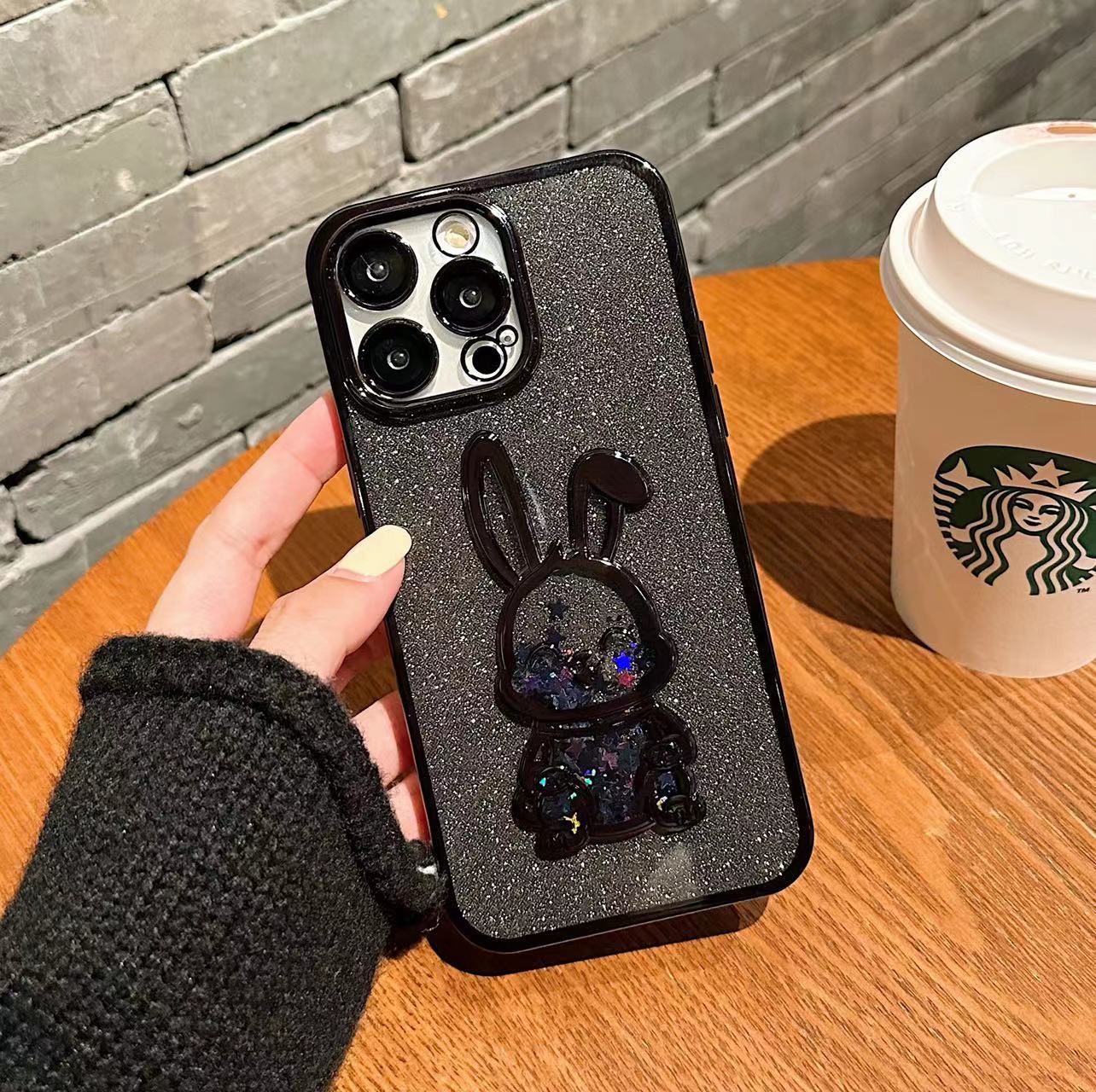 Glitter Quicksand conejo iphone15 electrochapado caja del teléfono para Apple 13pro para Apple 12/11 estéreo suave 14