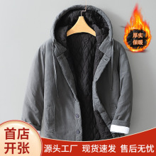 纯棉加厚连帽棉衣2025新款冬季男装棉麻保暖宽松棉袄百搭棉服外套